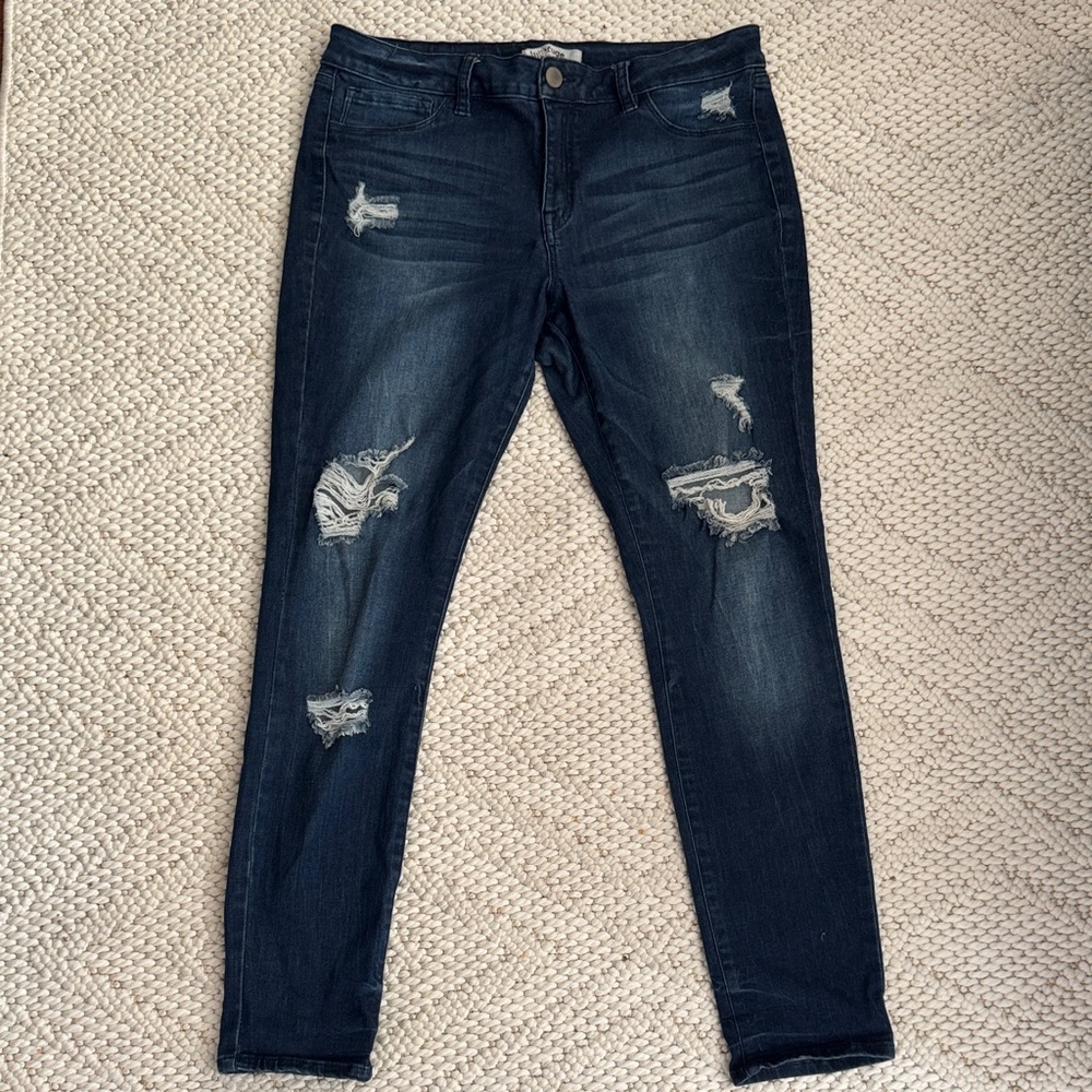 Refuge Dark Blue Distressed Skinny Jeans